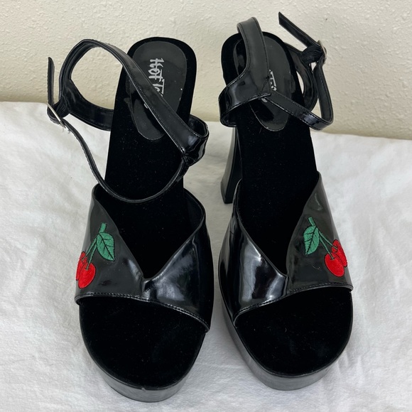 HOT TOPIC Cherry Patent Black 5” Platform Heels Womens Size 10 - Picture 4 of 8